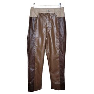 Le Lis Brown Faux Leather Color Block Straight Leg Crop High Rise Pants Size Sma